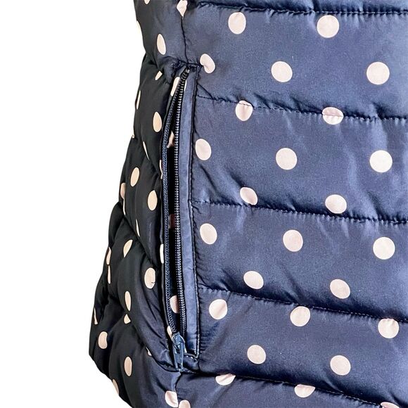 Colebrook Essentials Puffer Vest Sz Small Black w Beige Dots Lined Zip Pockets - Picture 2 of 9